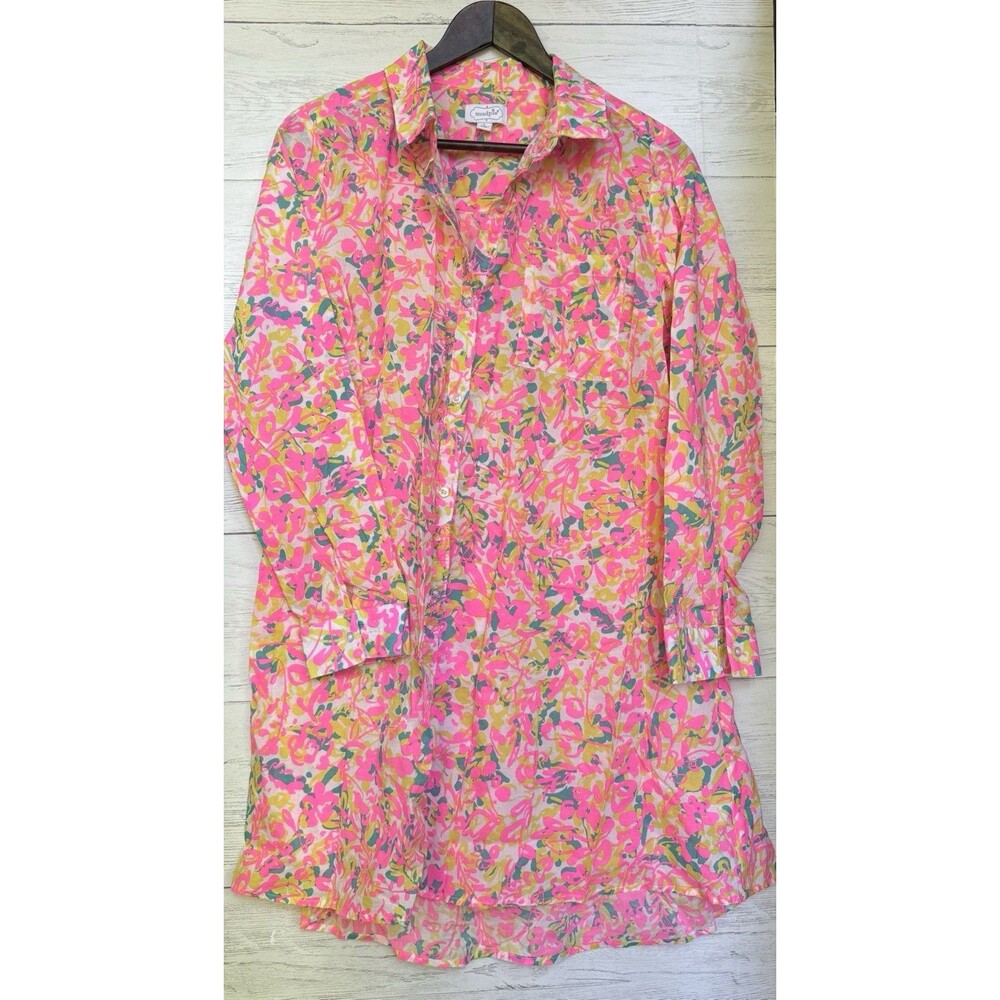 Mud Pie Collins Button Up Swimsuit Cover Up Neon Floral Multicolor ~Small ~ NWOT